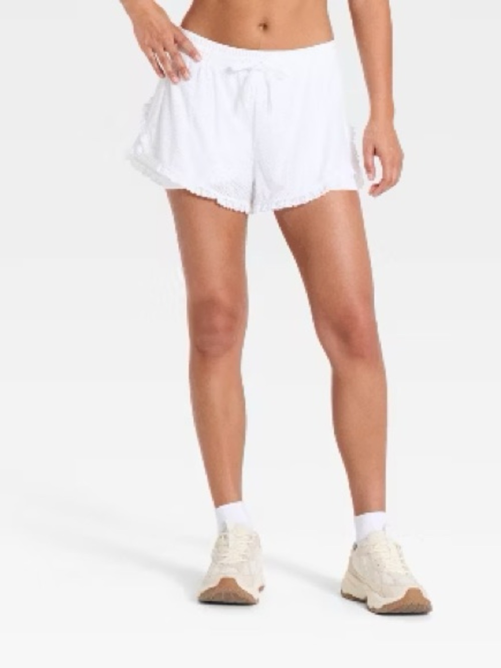 JoyLab White Lace-Trim Mesh Lounge Shorts